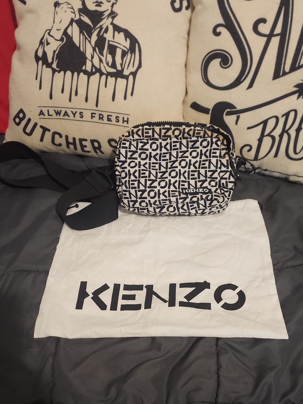 Kenzo Ponyhair Black & White Logo Belt Crossbody Bag - CUTE! With Dust Bag